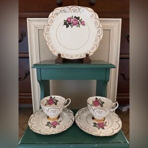 Vintage Imperial Rose pattern Tea Set w 22K Gold Trim